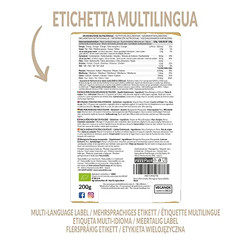 Maca Andina Ecológica en Polvo 200g. Organic Maca Powder Gelatinized. Peruana, Bio y Pura, viene de raíz de Maca Organica - Gelatinizada - NaturaleBio