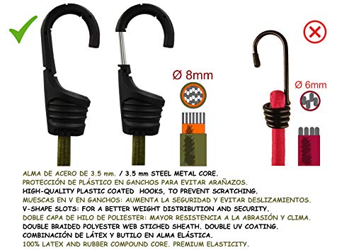 MAGMA Pack 12 Pulpos Elásticos Transporte | Tensor Cuerda Elástica para Coche, Moto, Bici, Camping, Portabicicletas, Remolques, Toldos y Lonas | Ganchos de Acero Protegido, Incluye Bolsa | Verde 1m