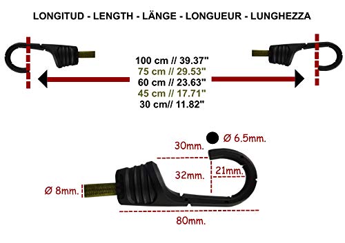 MAGMA Pack 12 Pulpos Elásticos Transporte | Tensor Cuerda Elástica para Coche, Moto, Bici, Camping, Portabicicletas, Remolques, Toldos y Lonas | Ganchos de Acero Protegido, Incluye Bolsa | Verde 1m