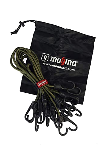 MAGMA Pack 12 Pulpos Elásticos Transporte | Tensor Cuerda Elástica para Coche, Moto, Bici, Camping, Portabicicletas, Remolques, Toldos y Lonas | Ganchos de Acero Protegido, Incluye Bolsa | Verde 1m