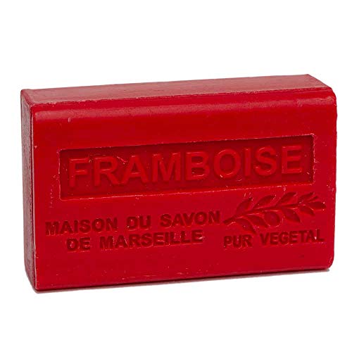 Maison du Savon de Marseille - Jabón francés elaborado con manteca de karité orgánica, fragancia de frambuesa, barra de 125 gramos