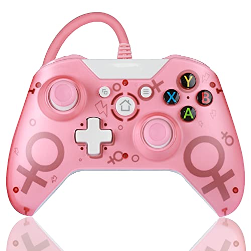 Mando con Cable, Controlador de Gamepad USB con Vibración Dual y Salida de Audio Compatible con Xbox One, Xbox One S, One X, Xbox Series x (Rosa)