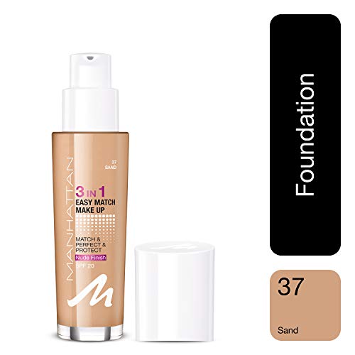 Manhattan 3 in1 Easy Match Make Up, color 037 Arena, ölfreie Foundation para un makelosen teint, 30 ml