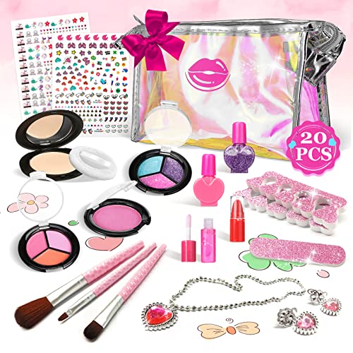 Maquillaje Para Niñas 20 Pcs, Kit de Maquillaje Niña, Lavables, Seguro y No Tóxico, Set Maquillaje Niña con Una Variedad de Cosméticos para Niños - Regalo Ideal para Niñas