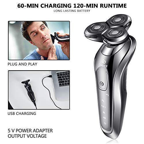 Maquina de Afeitar 3D Afeitadora Eléctrica, Afeitadora Electrica Hombre 5 en 1 para Barba, Nariz, Orejas, Impermeable Afeitadora Barba Hombre en Seco y Húmedo