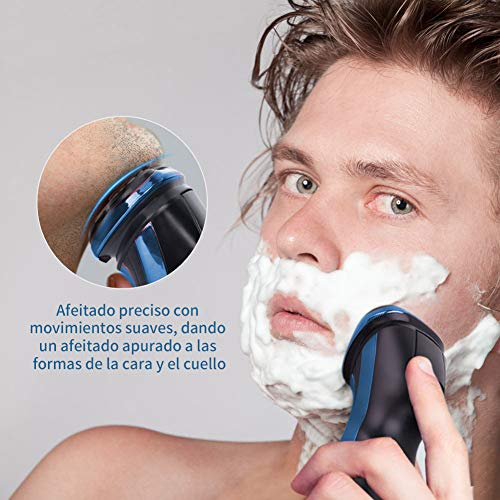 Maquina de Afeitar Afeitadora Rotativa Afeitadora Barba Hombre 3D Recortadora de Barba Eléctrica con Pantalla LCD Inalámbrica y Cabezales Giratorios Reemplazable