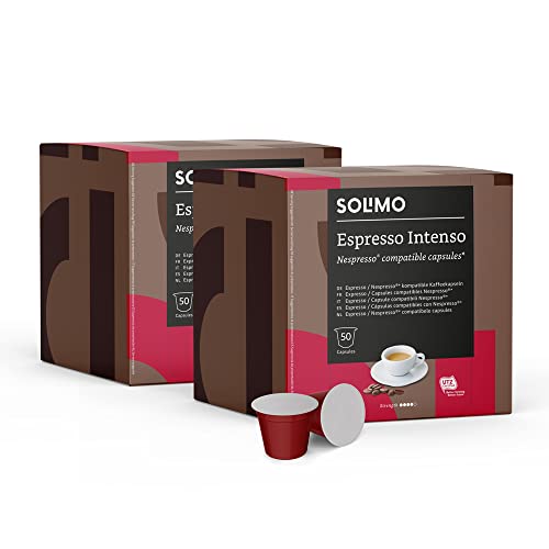 Marca Amazon - Solimo Cápsulas Espresso Intenso, Compatibles con Nespresso - 100 cápsulas (2 Paquetes x 50)