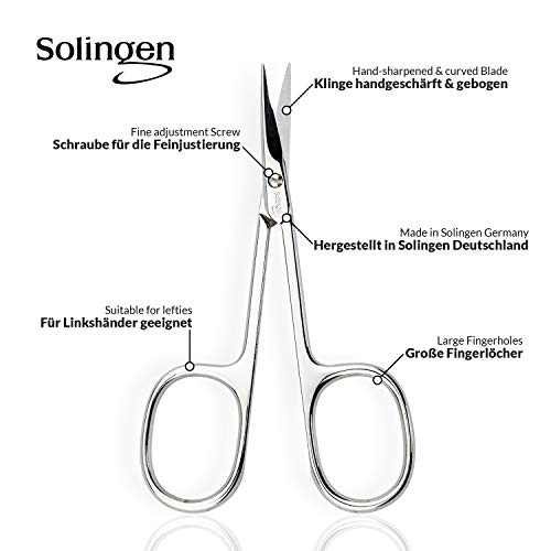 marQus Tijeras para cutículas prémium Solingen/Alemania - Extra afiladas con hoja curvada y funda - Para uñas de las manos y los pies - También apta para zurdos