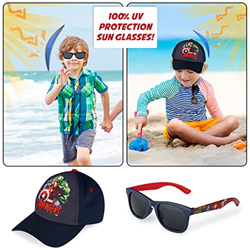 Marvel Pack de Gorra Niño y Gafas de Sol Infantiles de Spiderman y Los Vengadores, Gorra Infantil, Gafas de Sol Niño, Regalos para Niños (Azul Marino)