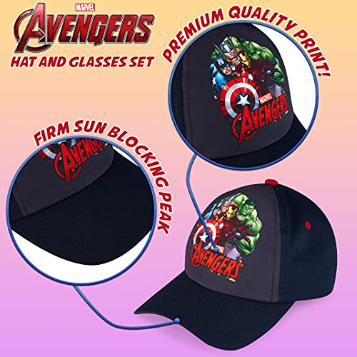 Marvel Pack de Gorra Niño y Gafas de Sol Infantiles de Spiderman y Los Vengadores, Gorra Infantil, Gafas de Sol Niño, Regalos para Niños (Azul Marino)