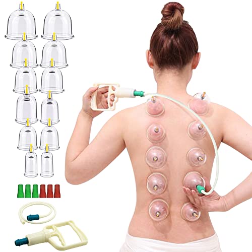 Masajeador Ventosas Hijama Cupping Masaje: Ventosa Fisioterapia Utilización de Tazas - Chinas 12 Manual Espalda Masajes Utensilios - Plástico Vacio Succión Copa Set para Aliviar el Dolor y Relajarse