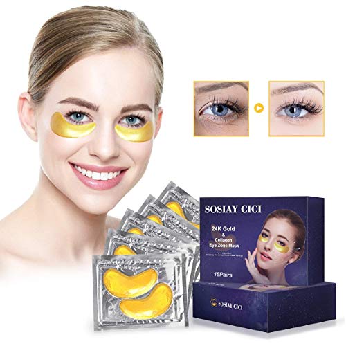 Máscaras de Tratamiento de Ojos de Oro de 24 Quilates para Hinchazón, Ojeras y Arrugas, Parche de Colágeno Debajo del Ojo, con Proteína de Soja, Vitamina B3 y ácido Hialurónico, 15 Pares