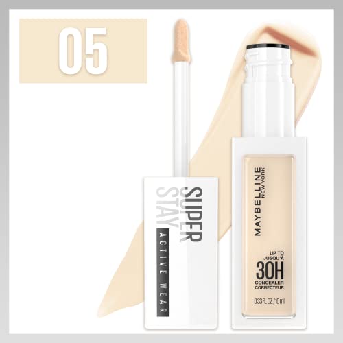 Maybelline New York, Corrector Superstay Active Wear 30H, Textura ultra-ligera, larga duración, Tono 05 Ivory