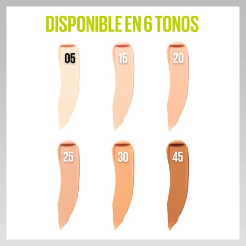 Maybelline New York, Corrector Superstay Active Wear 30H, Textura ultra-ligera, larga duración, Tono 05 Ivory