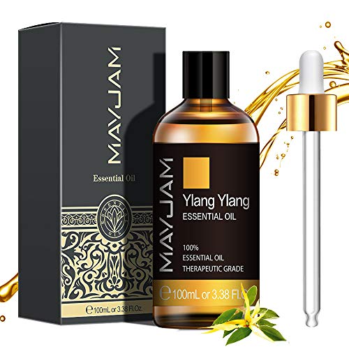 MAYJAM Aceites Esenciales de Ylang Ylang 100 ml, 100% Aceites Esenciales Naturales Puros, Aceite Esencial de Aromaterapia de Grado Terapéutico, Aceites de Fragancia para Difusor Humidificador