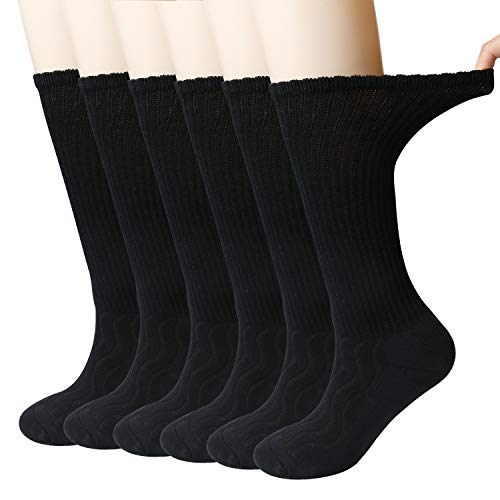 +MD 6 pares de no vinculante hombres acolchados humedad mecha bambú calcetines de vestir de tripulación diabética 6Black10-13