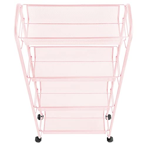 mDesign Carrito con ruedas para lavadero – Compacto mueble de lavadero para guardar detergente, quitamanchas, etc. – Práctico carro de lavandería en metal con cuatro estantes estrechos – rosa claro