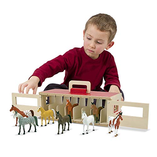 Melissa & Doug - Juego de establo de caballos de exhibición para llevar, Juego imaginativo, fomenta el aprendizaje creativo, 8 caballos de juguete, regalo para niñas y niños, +3 años