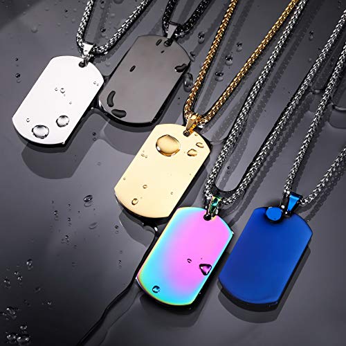 MeMeDIY Nombre De Grabado Personalizado con Etiqueta De Perro Collar Cadena Colgante para Hombre Mujere Acero Inoxidable, con 4 Regalos: 2 Cadenas, Llavero, Silenciador (5 Colores) (Plata)