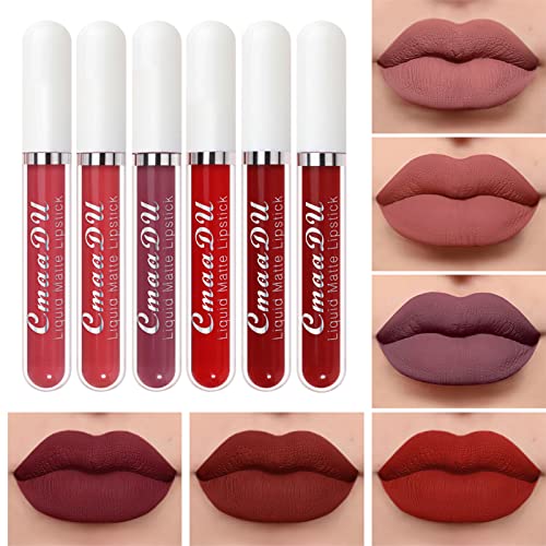 Mengxin 6 Colores Lápiz Labial Líquido Pintalabios Mate Larga Duracion Mate Brillo Labial de Hidratante Brillo de Labios Impermeable Regalo San Valentín, Cumpleaños para Damas