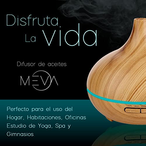 MEVA Difusor de aceites esenciales Humidificador Ultrasónico 400ml para Aromaterapia y purificador de aire con 7 colores Led y control remoto en acabados tipo madera (MADERA BAMBÚ)