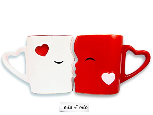 MIAMIO - Tazas de Café/Tazas de Besos Set/Regalo para Novios - Ceramica (Rojo)