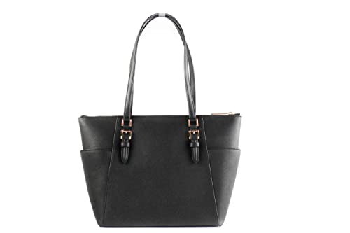 Michael Kors Charlotte Saffiano Leather Large Top Zip Tote - Black