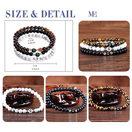 MicLee Nombre Pulsera de Amistad Hecha de Piedras Naturales con Cuentas de Letras de G, Juego de 3 Pulseras para Mujeres Hombre, con Caja de Regalo Tarjeta de Felicitación