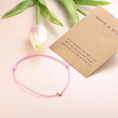 MILACOLATO 5Pcs Juego de Pulsera de Amistad con Tarjeta de Mensaje Pide un Deseo Pulsera Ajustable Estrella Corazón Pulsera Hecha a Mano Simple Moda Mujer Joyería Regalos