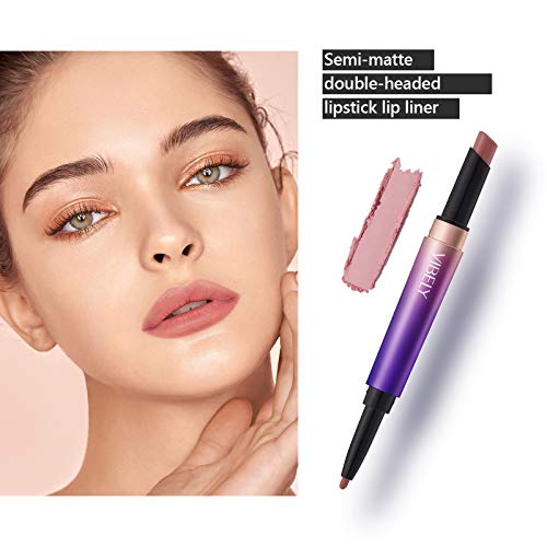 Mimore Delineador de labios Lápiz labial Doble extremo Duradero Impermeable Hidratante Fácil de colorear Lápiz labial Delineador de labios Super Pigment Makeup (9)