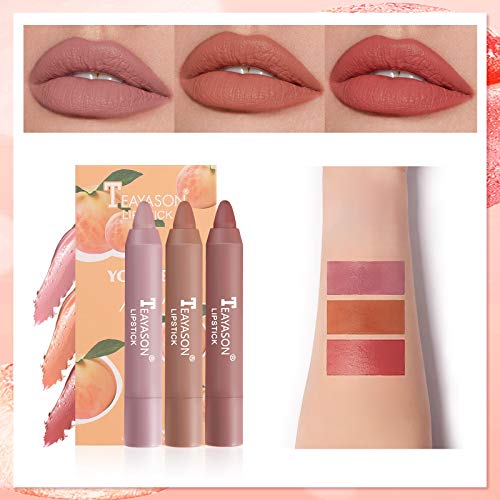 Mimore Lápiz labial 3 piezas/juego Sabor a fruta Mate Lápiz labial Crayon Duradero Impermeable A prueba de manchas Moda portátil completo Kit de maquillaje de barras de labios (A)