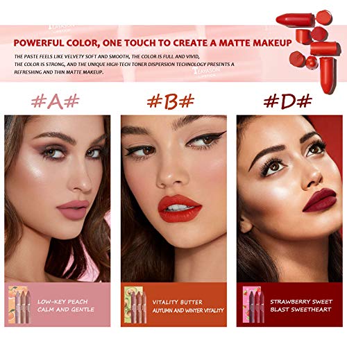 Mimore Lápiz labial 3 piezas/juego Sabor a fruta Mate Lápiz labial Crayon Duradero Impermeable A prueba de manchas Moda portátil completo Kit de maquillaje de barras de labios (A)