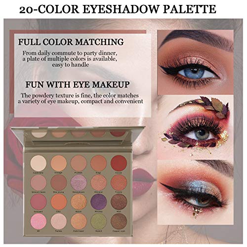 Mimore Paleta de maquillaje de sombra de ojos de 20 colores, sombra de ojos con brillo natural desnudo mate, polvo de sombra de ojos altamente pigmentado resistente al agua de larga duración