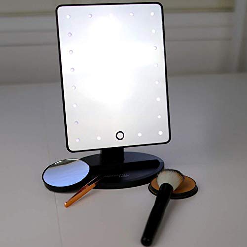 MINGZE Espejo Iluminado de Maquillaje, Interruptor de Pantalla táctil, rotación de 180 Grados, Comodidad portátil y Espejo cosmético de Alta definición (Blanco)