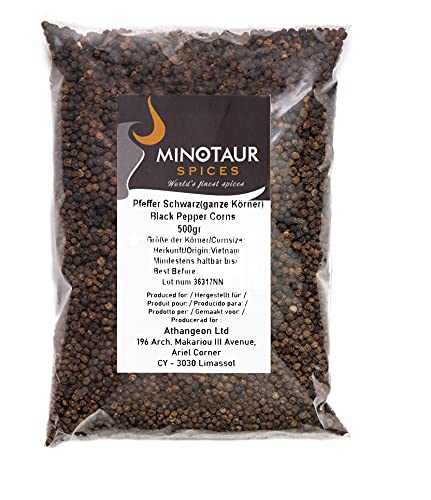 Minotaur Spices | Pimienta negra | Granos de pimienta enteros | 2 x 500g (1 Kg)