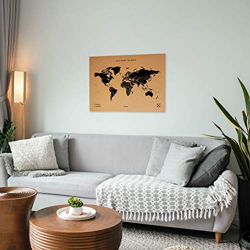 Miss Wood Map, Mapa del Mundo de Corcho, Natural/ Negro