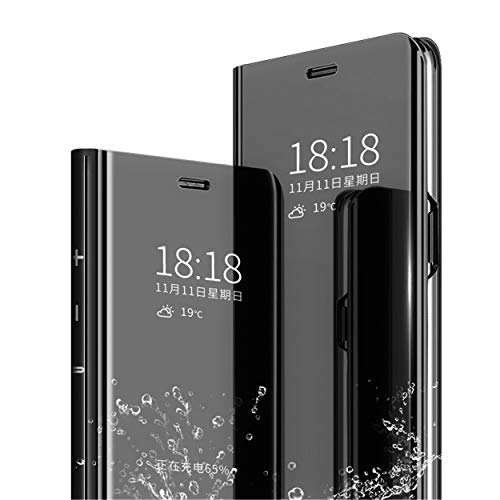 MLOTECH Compatibles Funda para Samsung S8,Funda + Protector de Pantalla Flip Clear View Translúcido Espejo Standing Cover Slim Fit Anti-Shock Anti-Rasguño Mirror Cubierta Negro