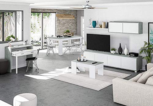 Mobelcenter – Mueble de Salón Moderno Alida – Módulo TV, Módulo Superior y Estante – Acabado en Color Blanco Artik y Cemento – Medidas: Ancho: 200 cm x Alto: 43 cm x Fondo: 41 cm - (1089)