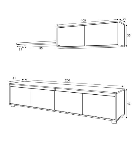 Mobelcenter – Mueble de Salón Moderno Alida – Módulo TV, Módulo Superior y Estante – Acabado en Color Blanco Artik y Cemento – Medidas: Ancho: 200 cm x Alto: 43 cm x Fondo: 41 cm - (1089)