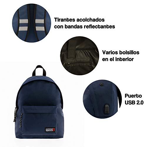 Mochila para Hombre Coronel Tappioca Urban Senderismo Trabajo con Bolsillo Protector para Ordenador portátil y Puerto de Carga USB, 20L, Marino