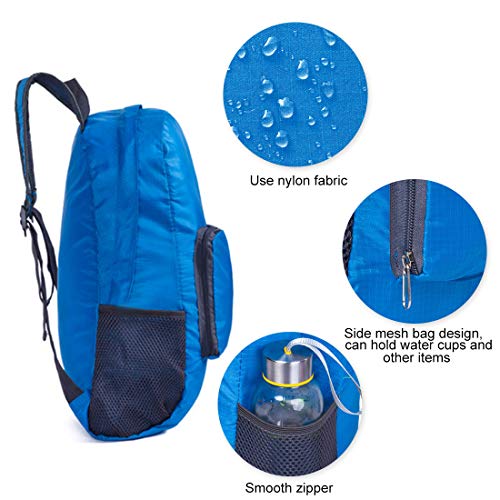 Mochila Plegable Ligera, Excursionismo o Uso Diario, Mochilas Pequeñas para Hombre Mujer, Mochilas Compacta para Viajar Senderismo (Azul)