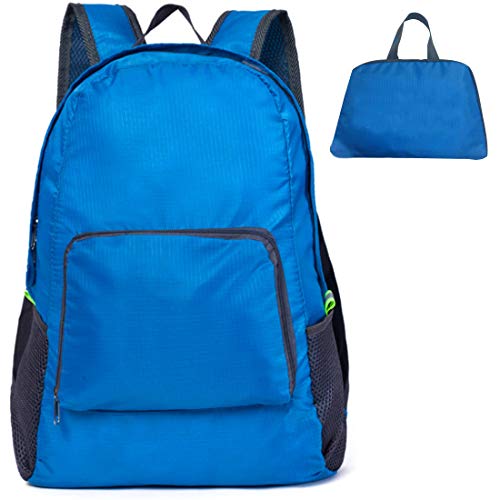 Mochila Plegable Ligera, Excursionismo o Uso Diario, Mochilas Pequeñas para Hombre Mujer, Mochilas Compacta para Viajar Senderismo (Azul)