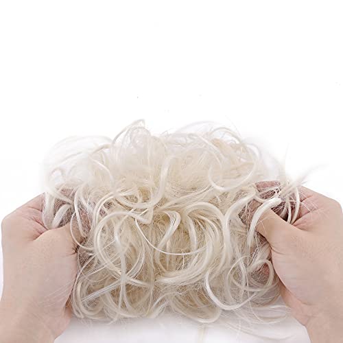 Moda Peinado Updo despeinado Scrunies de pelo con moño desordenado Extensión de cabello de cola de caballo para mujer Rubia Blanca