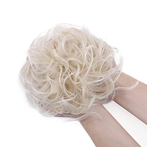 Moda Peinado Updo despeinado Scrunies de pelo con moño desordenado Extensión de cabello de cola de caballo para mujer Rubia Blanca