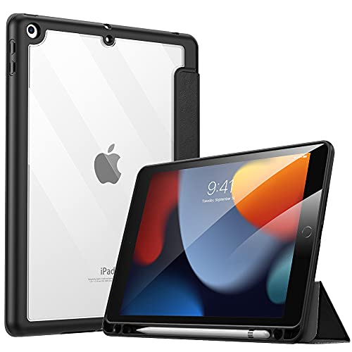 MoKo Funda para Nuevo iPad 9ª Generación 2021/iPad 8ª Gen 2020/iPad 7ª Gen 2019, iPad 10.2 Case, Protectora de TPU + PC con Soporte de Apple Pencil con Función Auto Estela/Sueño - Negro