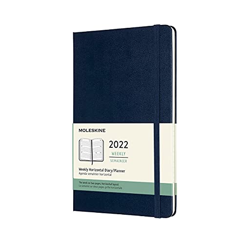 Moleskine - Agenda Semanal 2022, Agenda de 12 Meses con una Semana por Página, Tapa Dura, Tamaño Grande de 13 x 21 cm, Color Azul Zafiro, 144 Páginas