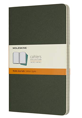 Moleskine - Cahier Journal Cuaderno de Notas, Set de 3 Cuadernos con Páginas, Tapa de Cartón y Cosido de Algodón Visible, Color Verde Mirto