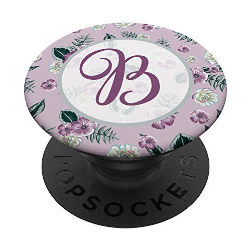 monograma inicial letra B patrón púrpura romántico floral PopSockets PopGrip Intercambiable
