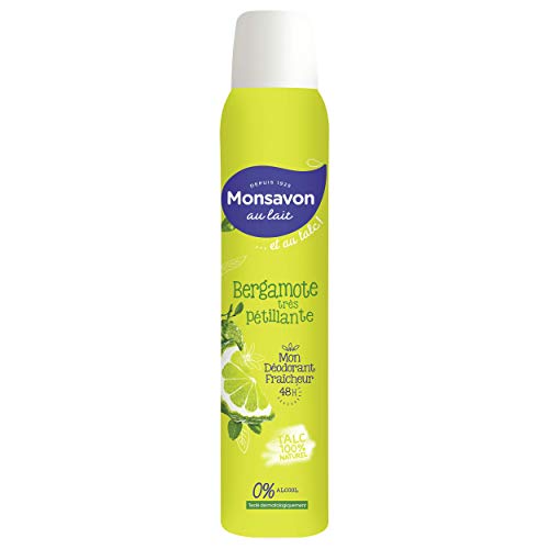 Monsavon - Desodorante de talco para mujer con aroma a bergamota, spray de 200 ml, lote de 3