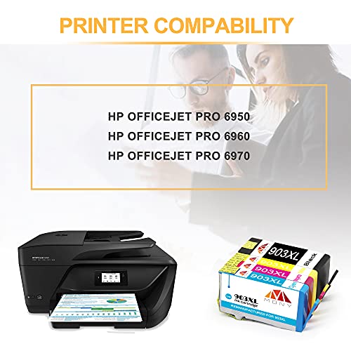 Mony Cartuchos de Impresora remanufacturados HP 903 XL 903XL de con el último Chip para Impresora Todo en uno HP OfficeJet Pro 6950 6960 6970 (1 Negro, 1 Azul, 1 Magenta, 1 Amarillo)